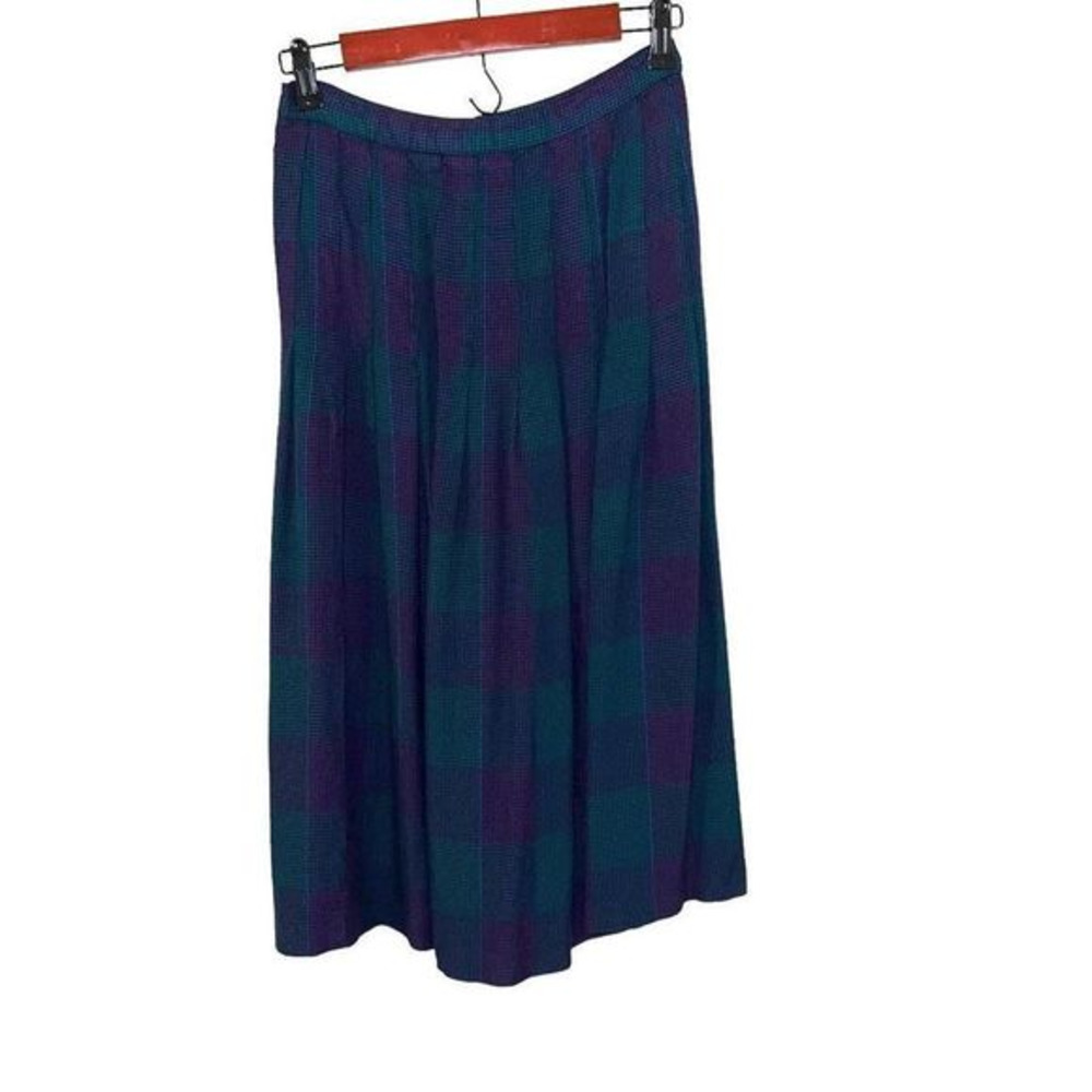 Vintage Plaid greens and purples pleated full‎ skirt